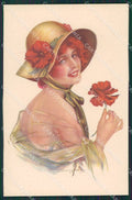 Manning Glamour Fashion Lady Hat Art Deco postcard cartolina KS4624 – fronte