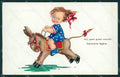 Little Girl Donkey ABRADED postcard cartolina KS4634 – fronte