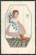 Patek Art Nouveau Datchshund Dog Girl postcard cartolina KS4702 – fronte