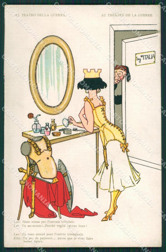 WWI WW1 Jonni Propaganda Comic Lady Italia Make up postcard cartolina KS4761 – fronte