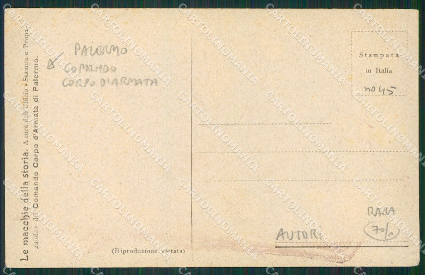 WWI WW1 Autori Propaganda Kaiser Skeleton Palermo Corpo Armata cartolina KS4771 – retro
