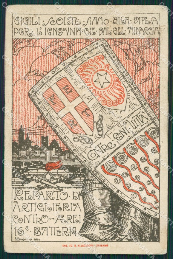 WWI WW1 Artiglieria Angelini Propaganda Bergamo TEAR cartolina KS4772 – fronte