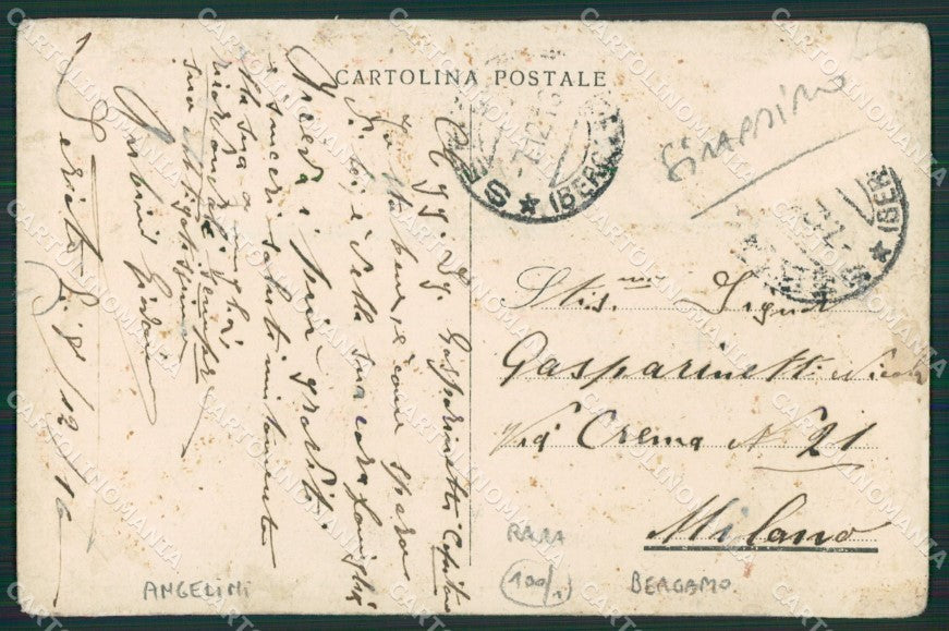 WWI WW1 Artiglieria Angelini Propaganda Bergamo TEAR cartolina KS4772 – retro