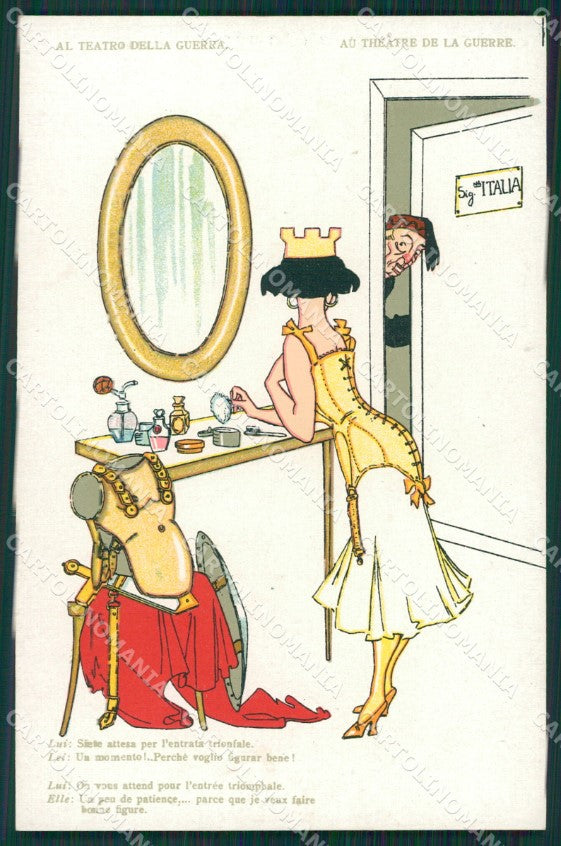 WWI WW1 Jonni Propaganda Comic Lady Italia Make up postcard cartolina KS4778 – fronte