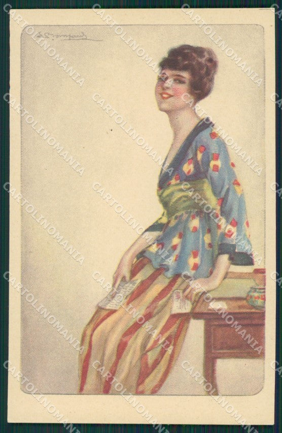 Artist Bompard Glamour Lady serie 985 postcard cartolina KS4802 – fronte