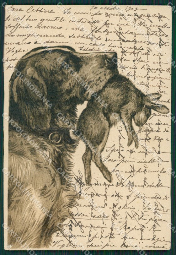 Artist Breton hunt dog Relief PIN HOLE postcard cartolina KS4846 – fronte