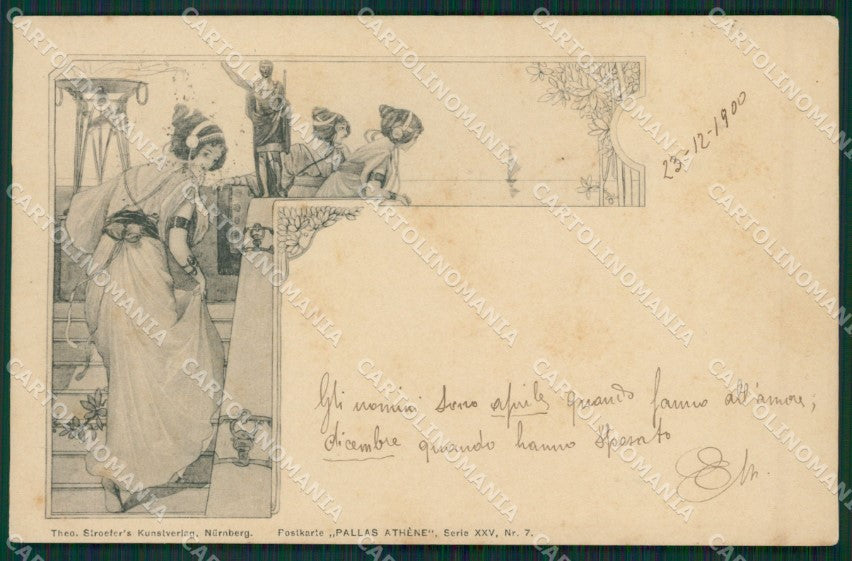 Artist Art Nouveau Theo Stroefer's Pallas Athene postcard cartolina KS4900 – fronte