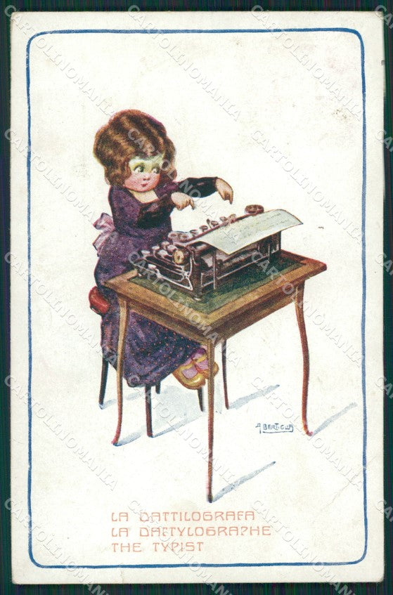 Artist Child Typewriter Bertiglia TEAR CREASE postcard cartolina KS4901 – fronte