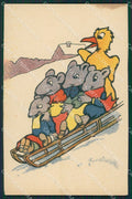 Artist Dressed Mouse Sled postcard cartolina KS4921 – fronte
