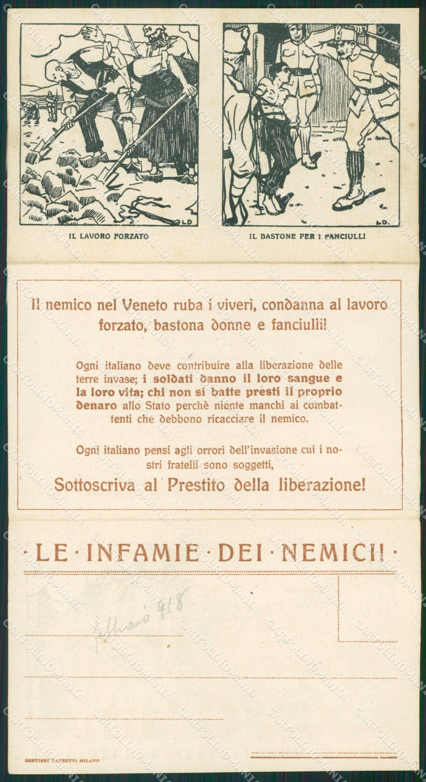 WW1 Propaganda WWI Militari Prestito Nazionale Tripla LD cartolina KS4926 – retro