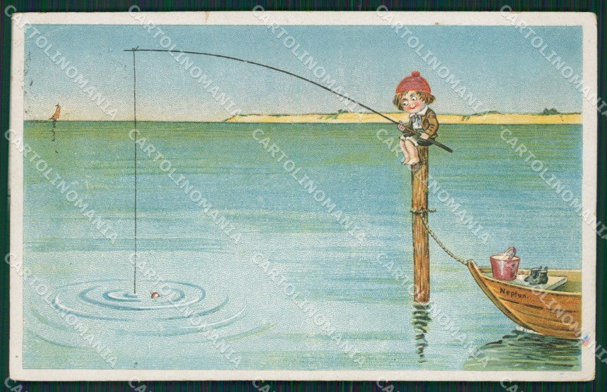 Artist Hoffmann? Lillte boy fishing postcard cartolina KS4937 – fronte