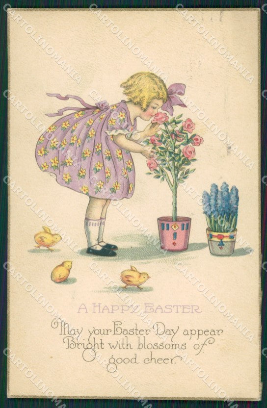 Artist Girl Easter postcard cartolina KS4942 – fronte