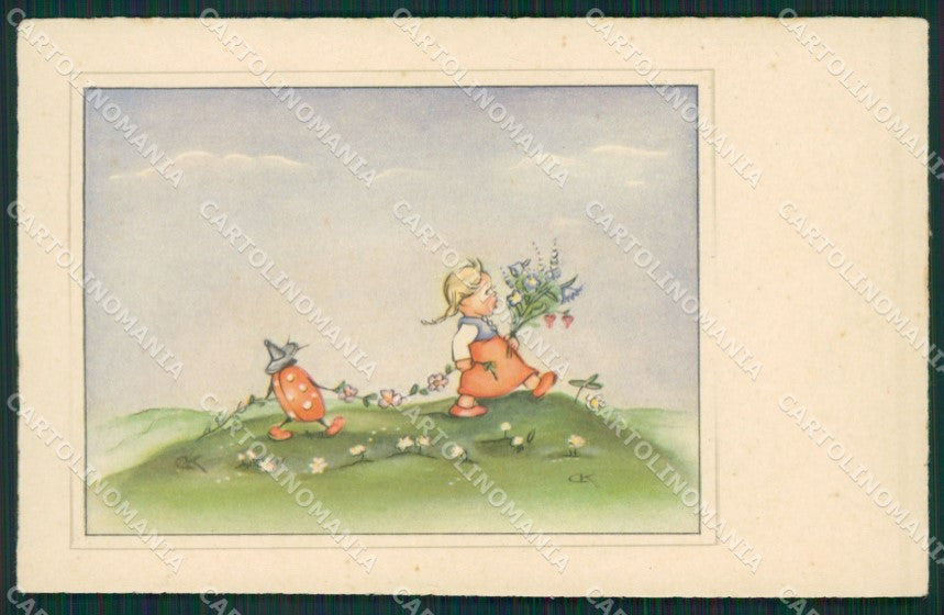 Artist Girl Ladybug CK postcard cartolina KS4946 – fronte