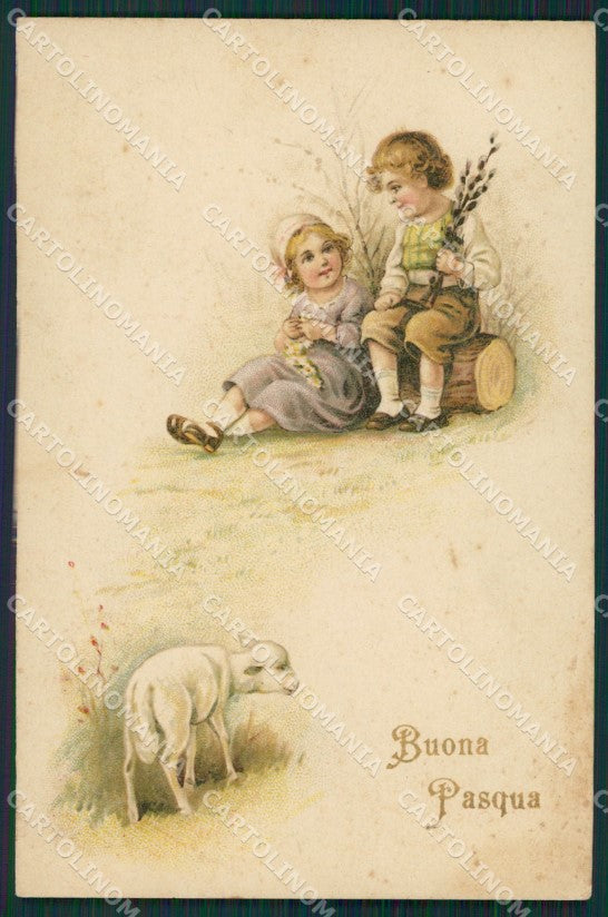 Artist Children Happy Easter Lamb Amag postcard cartolina KS4947 – fronte