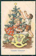 Artist Christmas Tree Children Fischerova postcard cartolina KS4953 – fronte
