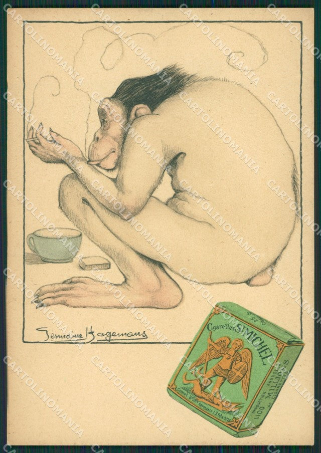 Artist Hagemans Monkey Cigarettes RETRO BIANCO FG postcard cartolina KS5166 – fronte