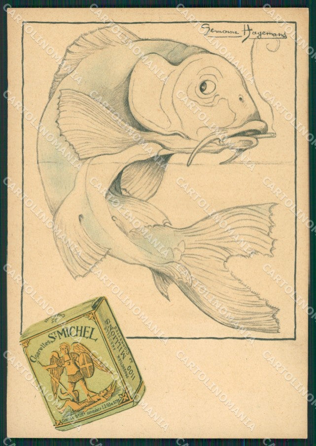 Artist Hagemans Koi Fish Cigarettes RETRO BIANCO FG postcard cartolina KS5174 – fronte