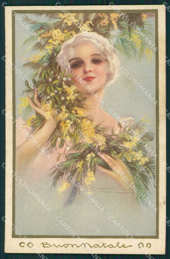 Artist Corbella Lady Christmas Augurale Degami 3093 postcard cartolina KS5291 – fronte