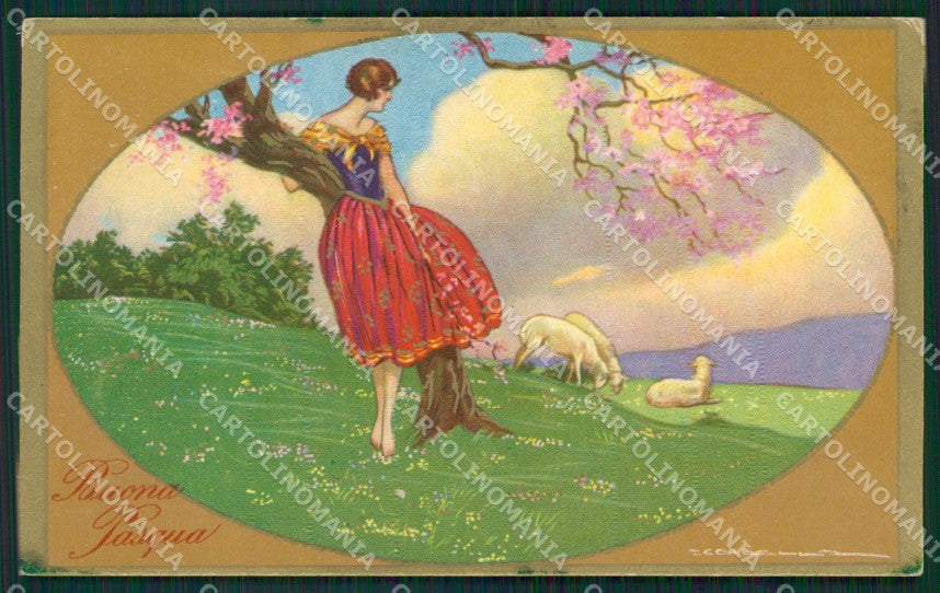 Artist Corbella Lady Easter Degami 3523 Art Deco postcard cartolina KS5293 – fronte