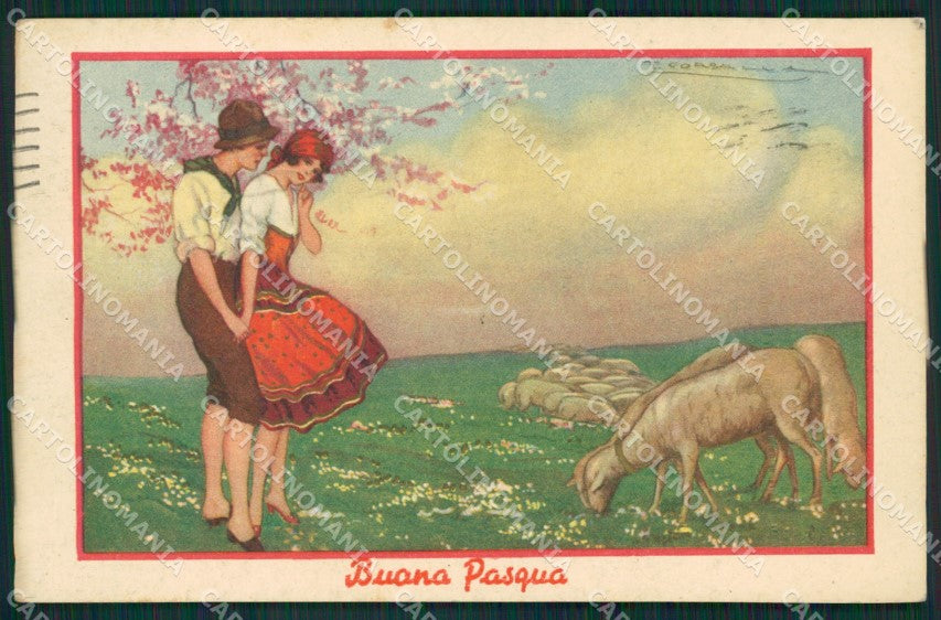 Artist Corbella Lady Easter Degami 3572 Art Deco postcard cartolina KS5297 – fronte