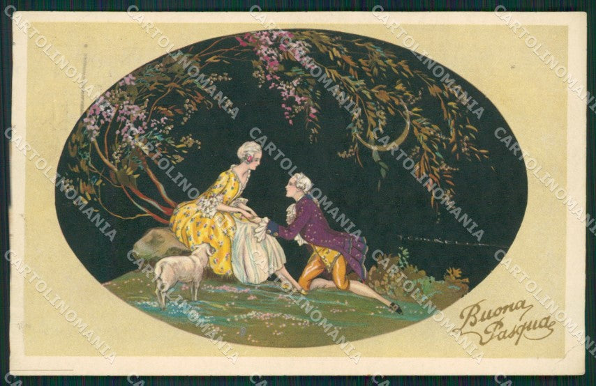 Artist Corbella Lady Easter Degami 1122 CORNER CREASE postcard cartolina KS5325 – fronte
