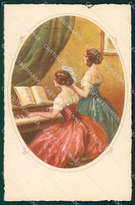 Artist Corbella Lady playing piano Degami 749 TEARED postcard cartolina KS5359 – fronte