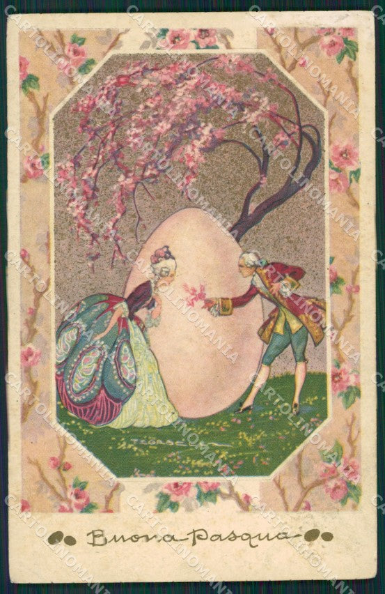 Artist Corbella Lady Easter Degami 1028 CREASES postcard cartolina KS5425 – fronte