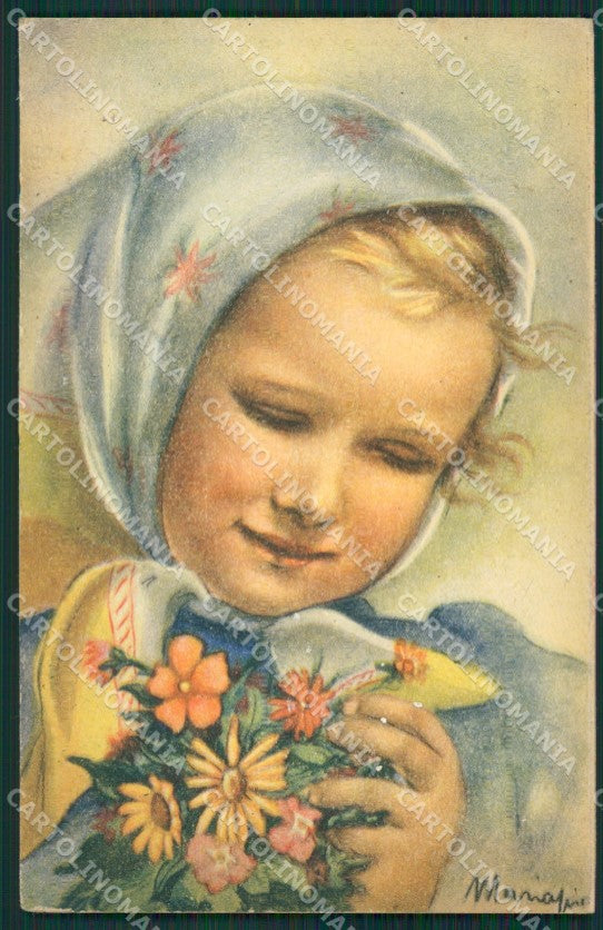 Maria Pia Girl Flowers serie 9015 postcard cartolina KS5728 – fronte