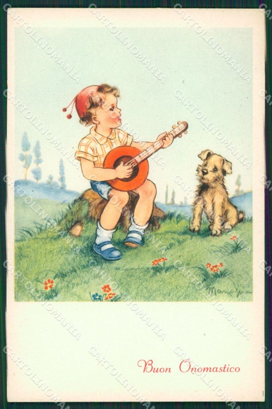 Maria Pia Child Boy Dog Banjo Augurale serie 18 postcard cartolina KS5772 – fronte