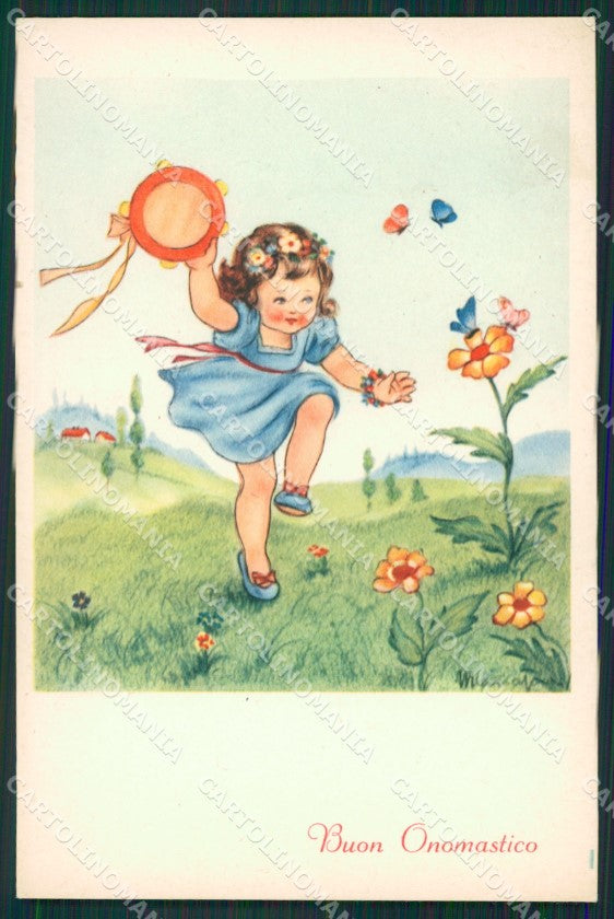 Maria Pia Spring Girl Tambourine Augurale serie 18 postcard cartolina KS5774 – fronte