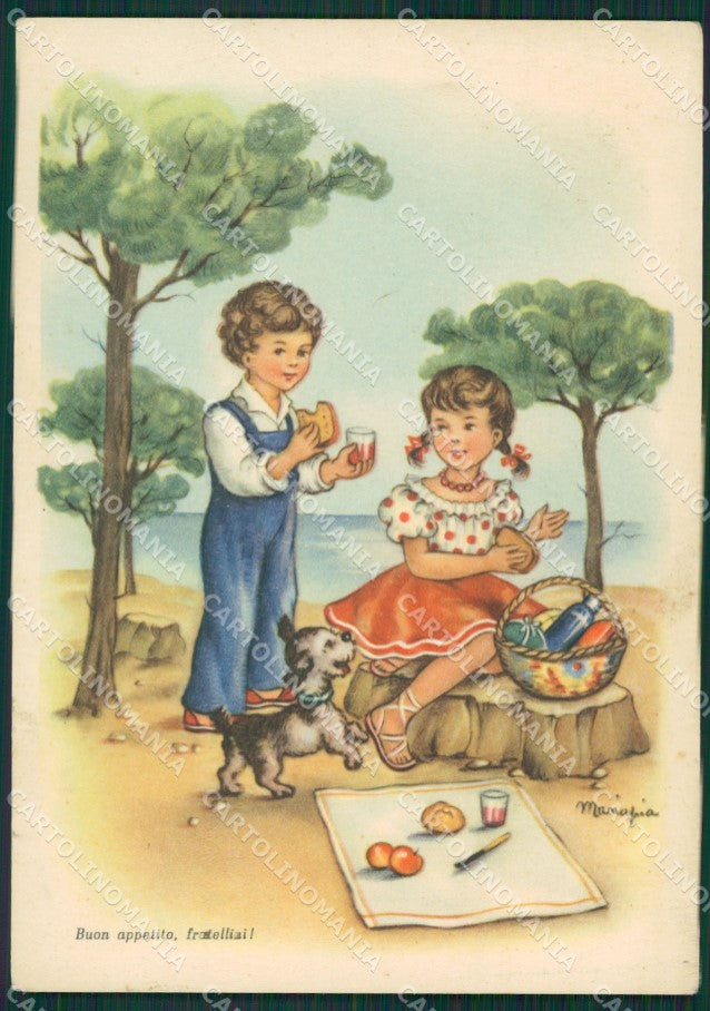 Maria Pia Children Picnic FG CREASE postcard cartolina KS5794 – fronte