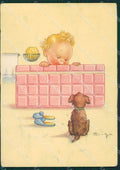 Maria Pia Child Bathtub Dog serie 5003 FG CREASE postcard cartolina KS5809 – fronte