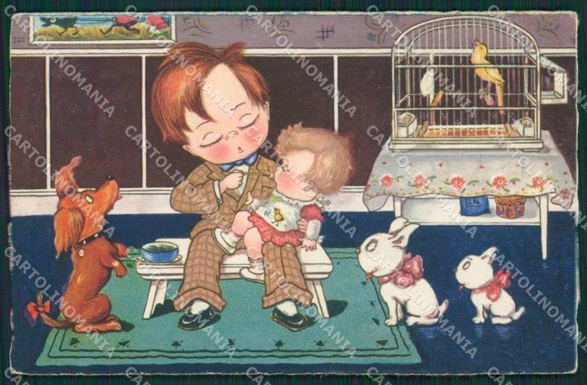 Margret Boriss Children French Bulldog Amag serie 0277 postcard cartolina KS5838 – fronte