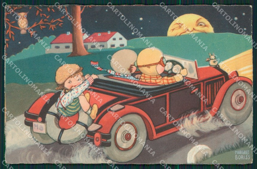 Margret Boriss Children Car Paper Moon Amag CREASE postcard cartolina KS5945 – fronte