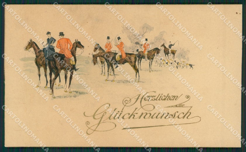 Horse Sidesaddle Lady Hunting White Back postcard cartoncino KS5981 – fronte