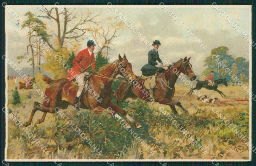 Artist Koch Horse Fox Hunting Meissner Buch 1415 postcard cartolina KS5992 – fronte