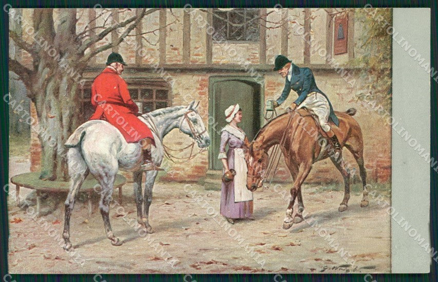 Artist Wright Horse Fox Hunting MM Vienne 218 postcard cartolina KS5995 – fronte