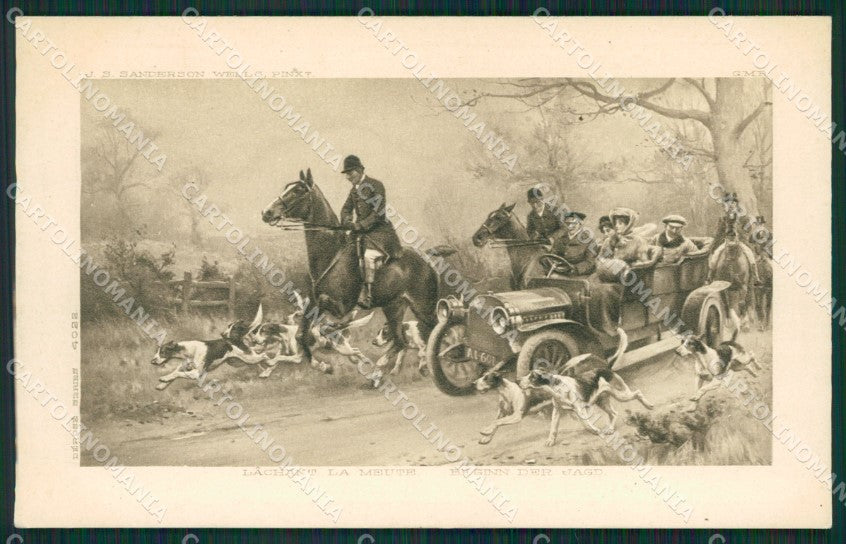 Artist Sanderson Car Horse Fox Hunting serie 4022 postcard cartolina KS6039 – fronte