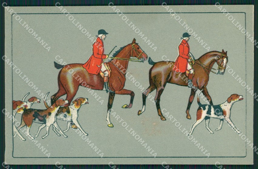 Artist Caputi? Dog Horse Fox Hunting serie 138 postcard cartolina KS6047 – fronte