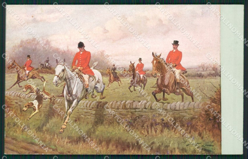 Artist Wright Horse Fox Hunting MM Vienne serie 218 postcard cartolina KS6054 – fronte