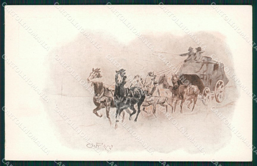 Artist Russell Horse Stagecoach postcard cartolina KS6058 – fronte