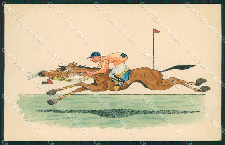 Artist Handapinted Comic Racing Jockey Horse serie 493 postcard cartolina KS6070 – fronte