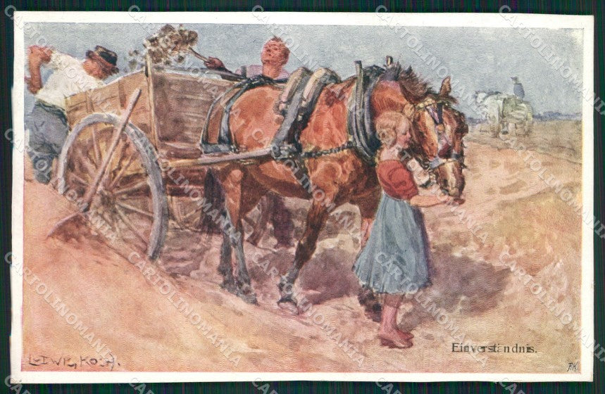 Artist Ludwig Koch Horse BKWI serie 660 postcard cartolina KS6078 – fronte