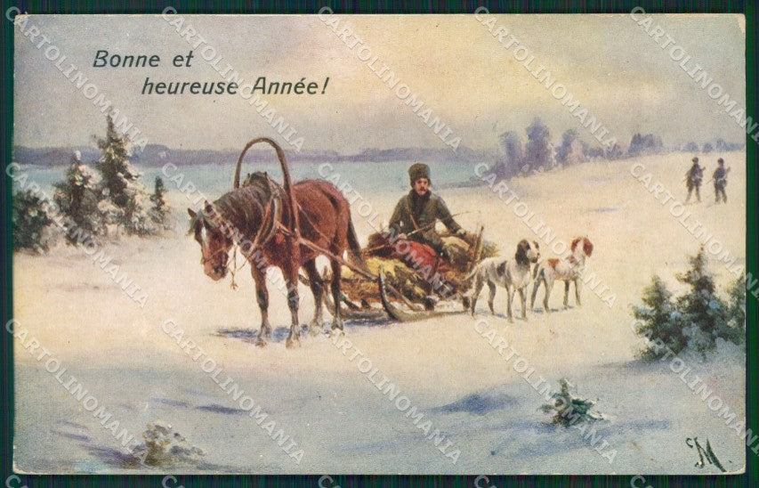 Horse Sled Military Soldier postcard cartolina KS6112 – fronte