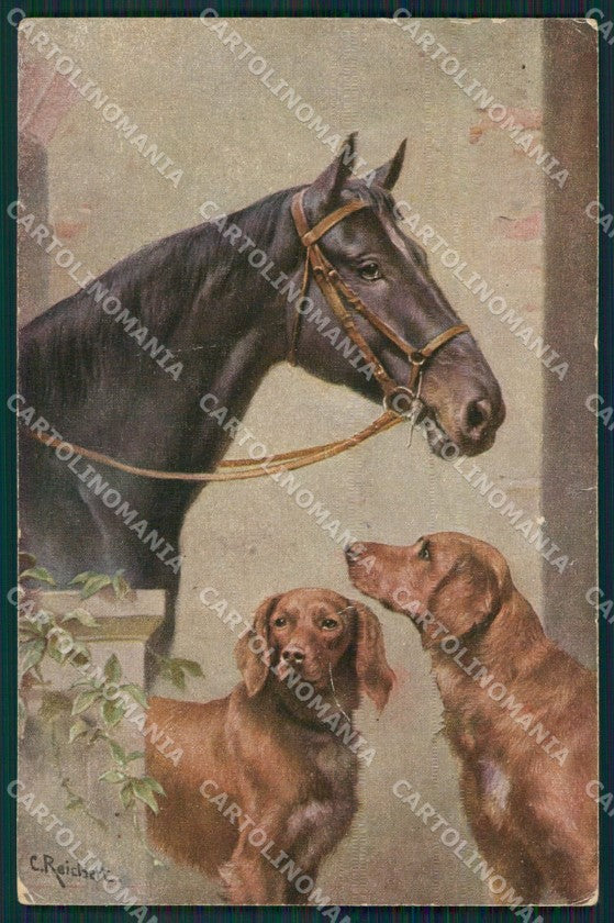 Artist Reichert Horse dog postcard cartolina KS6124 – fronte