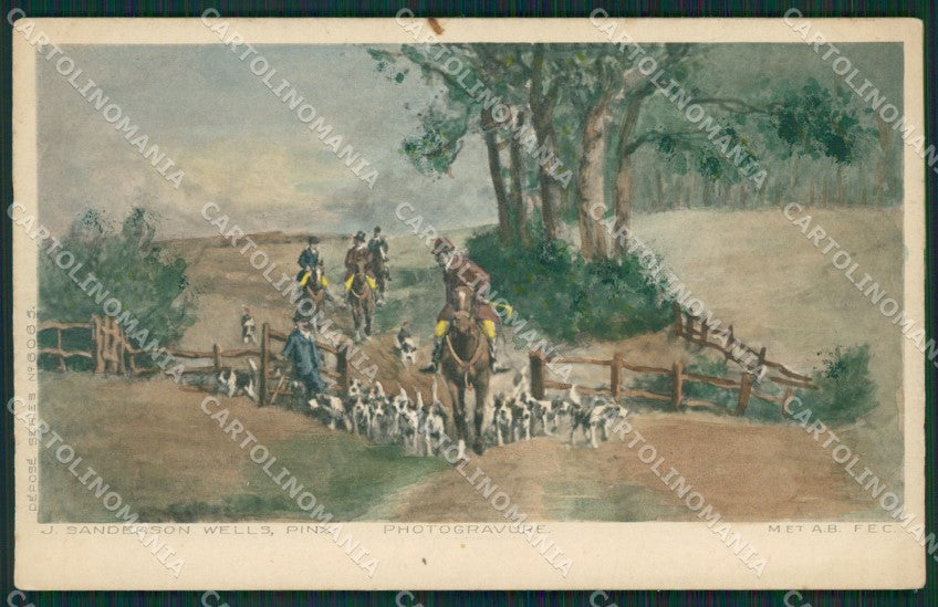 Artist Sanderson Wells Horse Fox Hunting postcard cartolina KS6127 – fronte