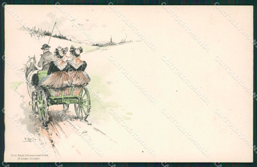 Artist Fritz Reiss Horse Carriage postcard cartolina KS6141 – fronte