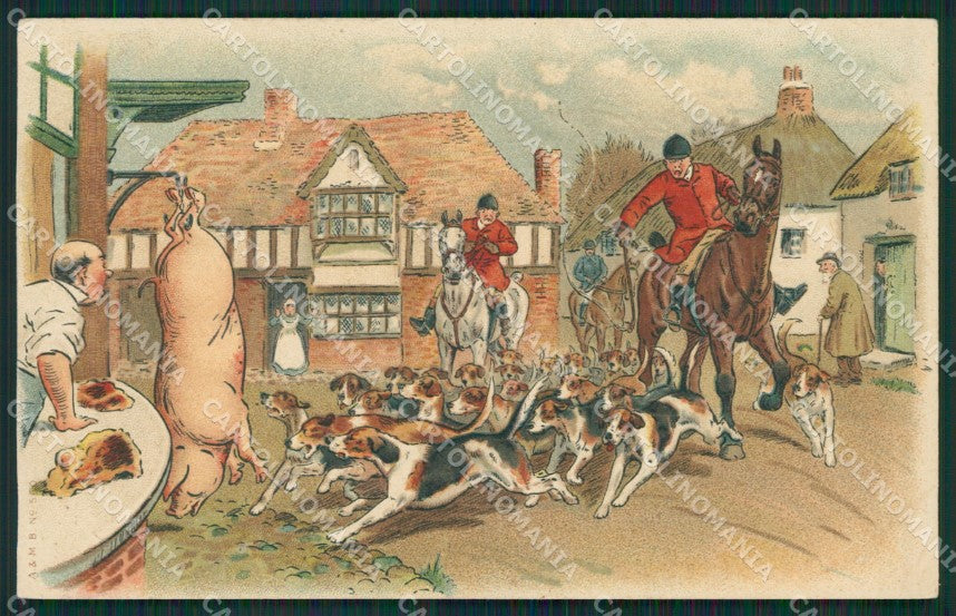 Horse Fox Hunting Dog Pig serie 560 postcard cartolina KS6152 – fronte