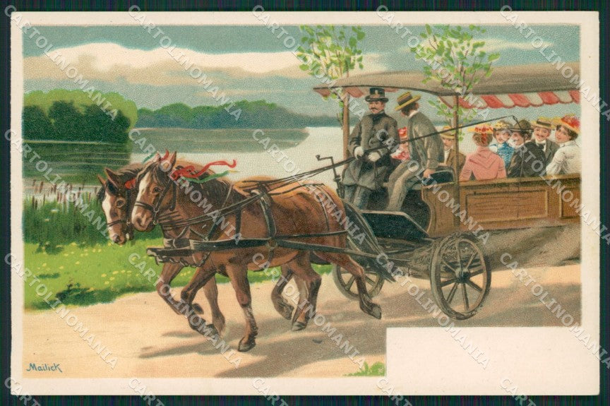 Artist Mailick Horse Carriage Litho postcard cartolina KS6157 – fronte