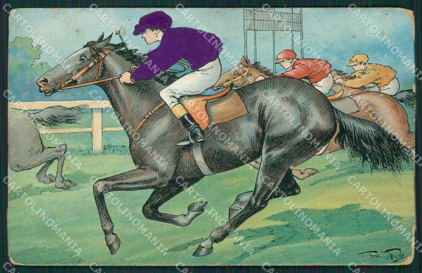 Artist Thiele Racing Horse Jockey Silk PIN HOLE postcard cartolina KS6158 – fronte